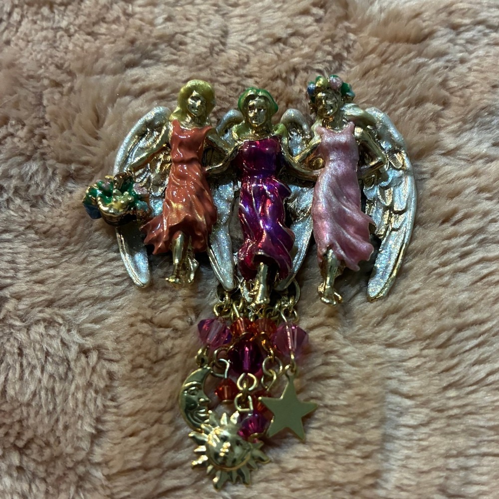 Kirks Folly Three Angels Brooch Helen Elizabeth Jennifer Celestial Sun Moon Star